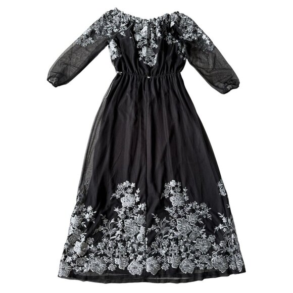 INC International Concepts Black Silver Off-Shoulder Embroidered Maxi Dress  12 - Picture 4 of 7